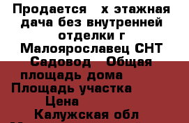 Продается 2-х этажная дача без внутренней отделки г.Малоярославец СНТ Садовод › Общая площадь дома ­ 120 › Площадь участка ­ 625 › Цена ­ 800 000 - Калужская обл., Малоярославецкий р-н, Малоярославец г. Недвижимость » Дома, коттеджи, дачи продажа   . Калужская обл.